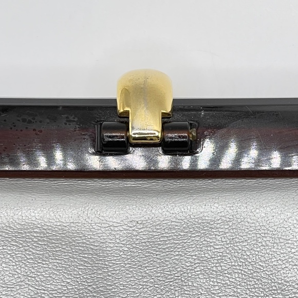 Italian Leather Lt Gray Lucite Clutch Purse Handbag Vintage - Picture 10 of 16